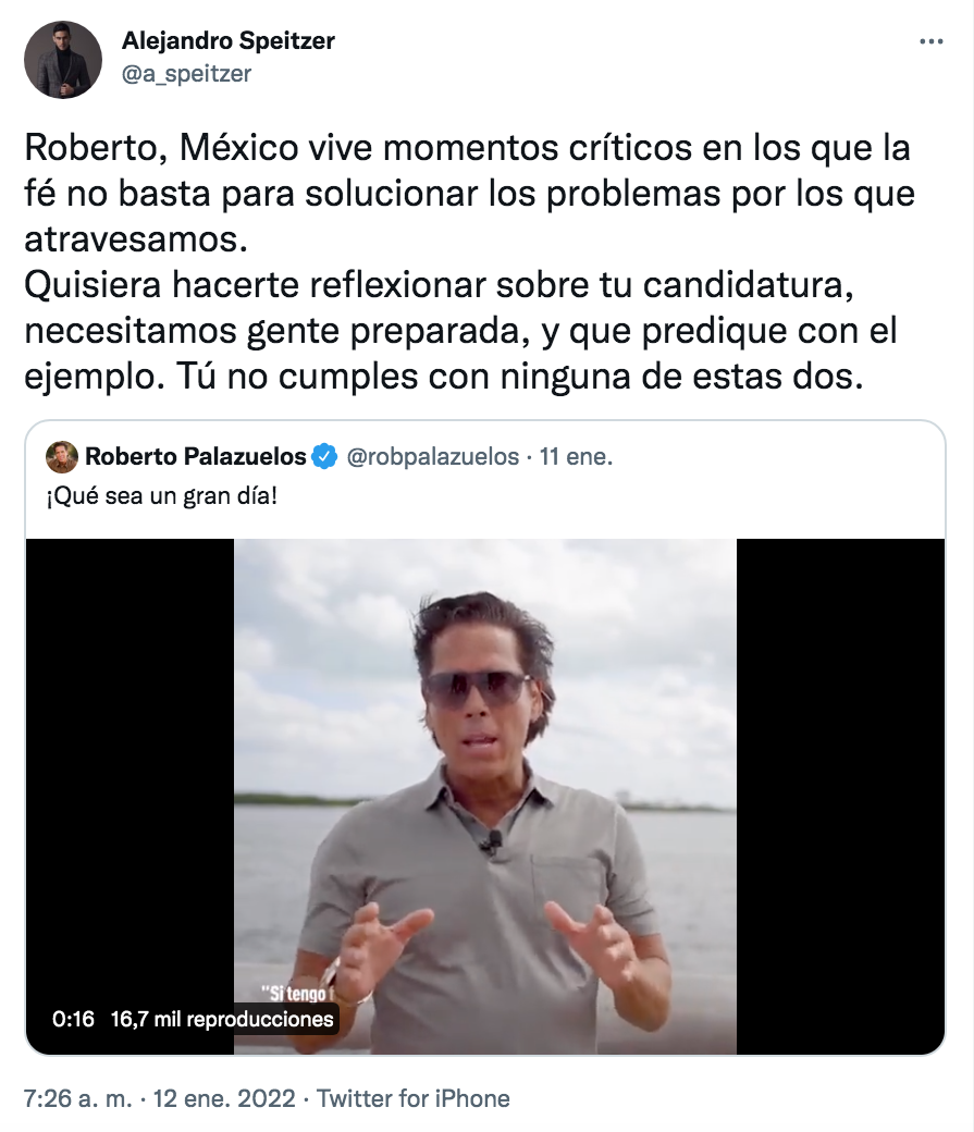 Alejandro Speitzer pidió a Palazuelos que reflexione sobre su precandidatura (Foto: Twitter/@a_speitzer)