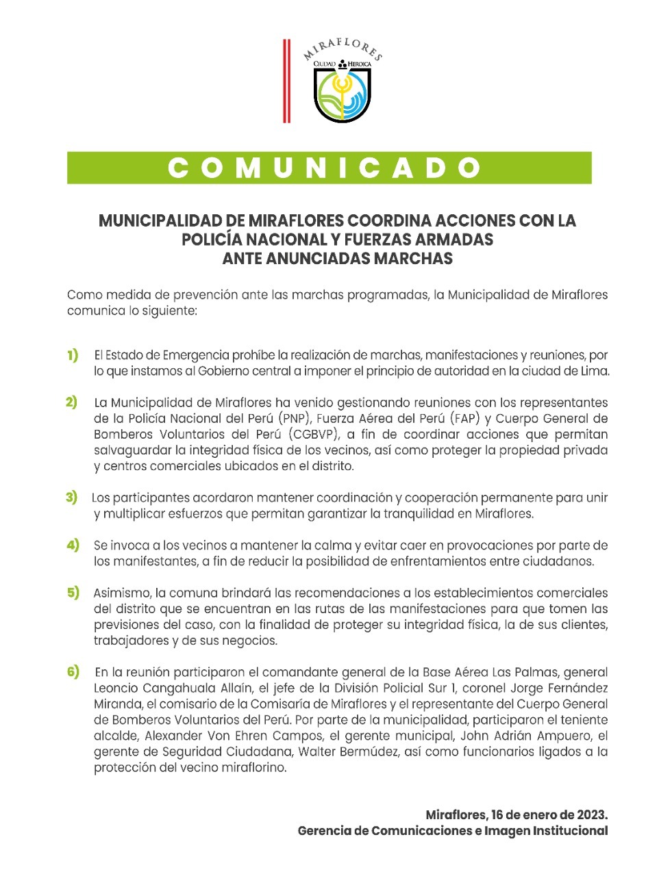 Comunicado de Miraflores emitido el último lunes 16. 
