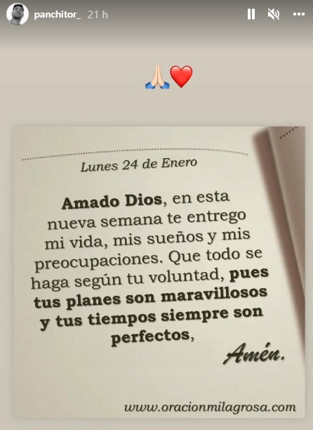 Pancho Rodríguez publica una oración en su cuenta de Instagram. (Foto: Instagram)