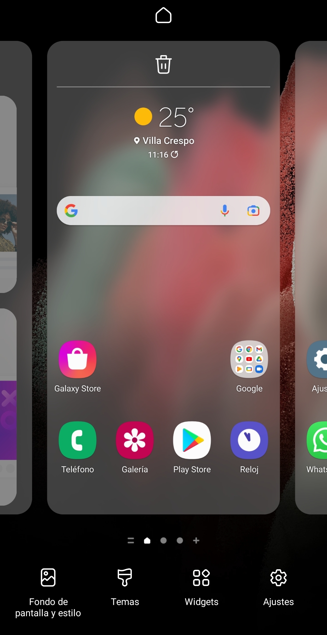 Tapping on the home screen wallpaper brings up the widgets