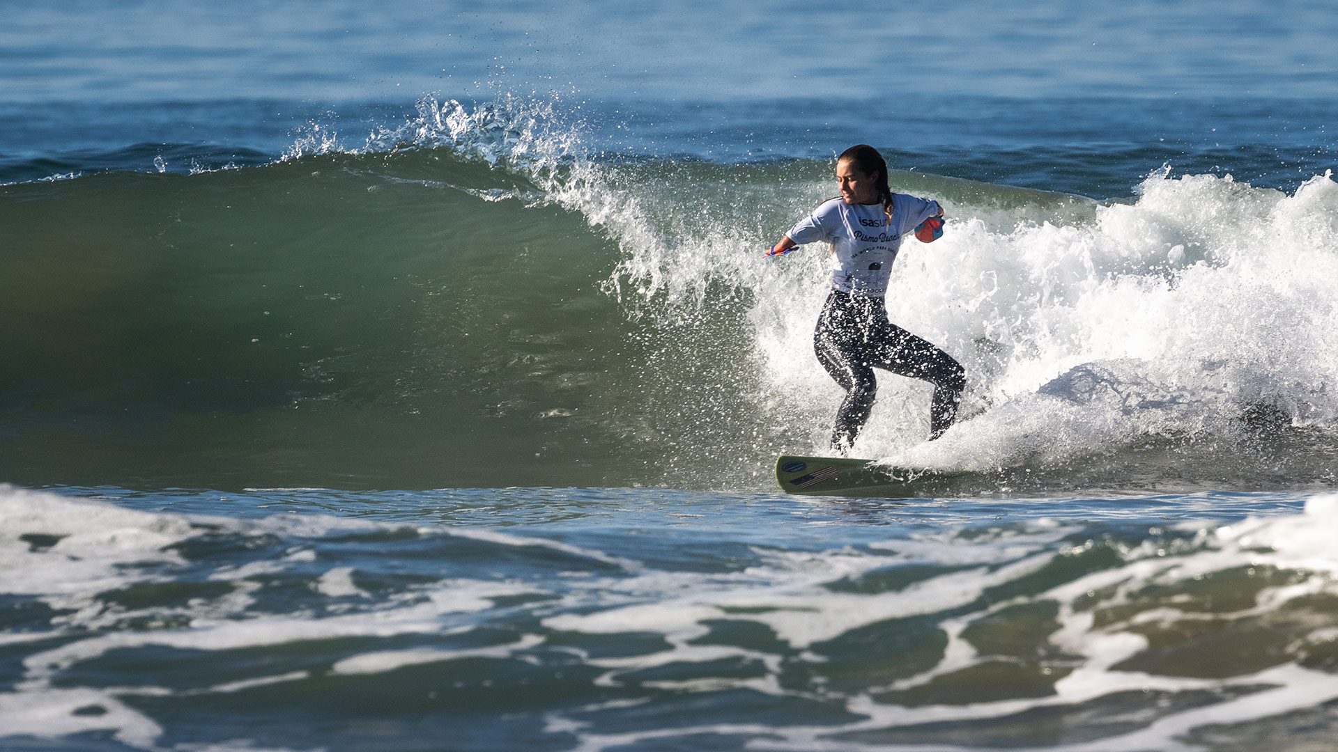 American adaptive surfer Liv Stone competes at the 2021 Adaptive Surfing World Championships in Pismo Beach, California (ISA/Sean Evans)