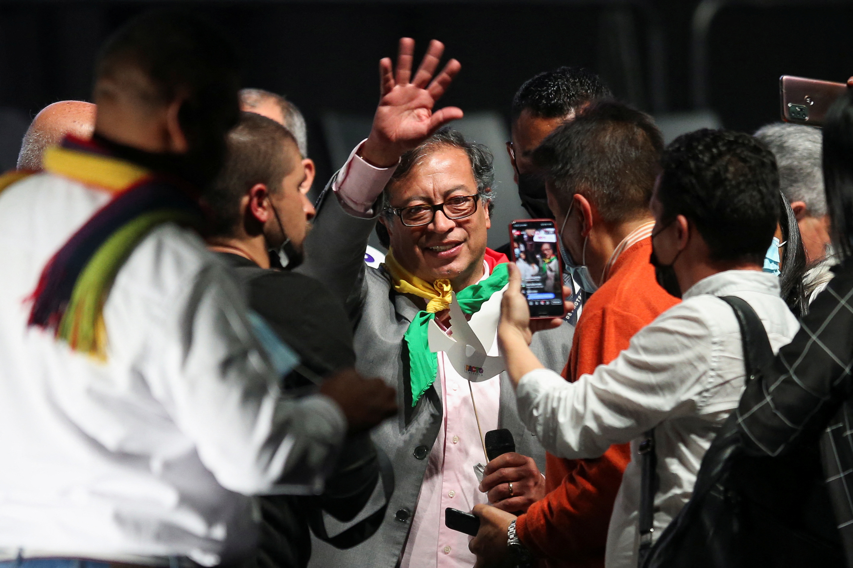 Colombian presidential candidate Gustavo Petro attends an event for the presentation of the candidates for congress in the political alliance called "Historic Pact", in Bogota, Colombia January 19, 2022. REUTERS/Luisa Gonzalez