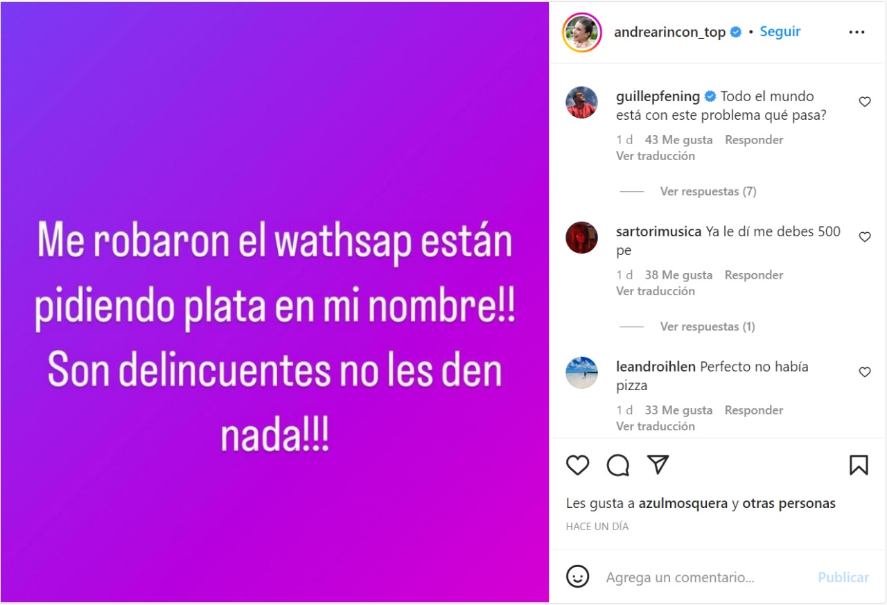 Andrea Rincón fue una de las famosas apuntadas por los estafadores digitales