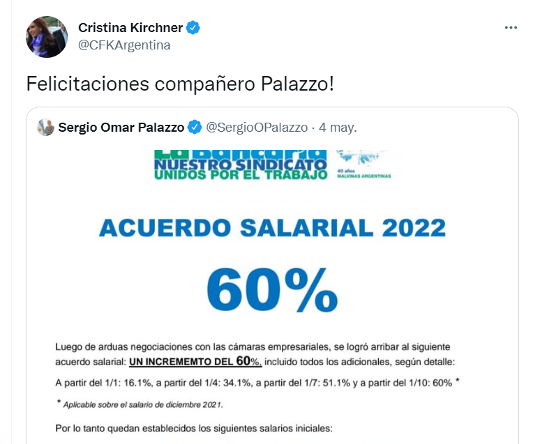 El tuit de Cristina Kirchner que generó malestar en un sector de la CGT.