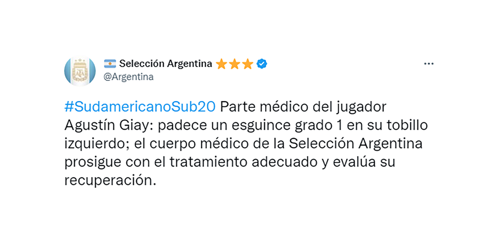 El parte médico de Agustín Giay (@Argentina)