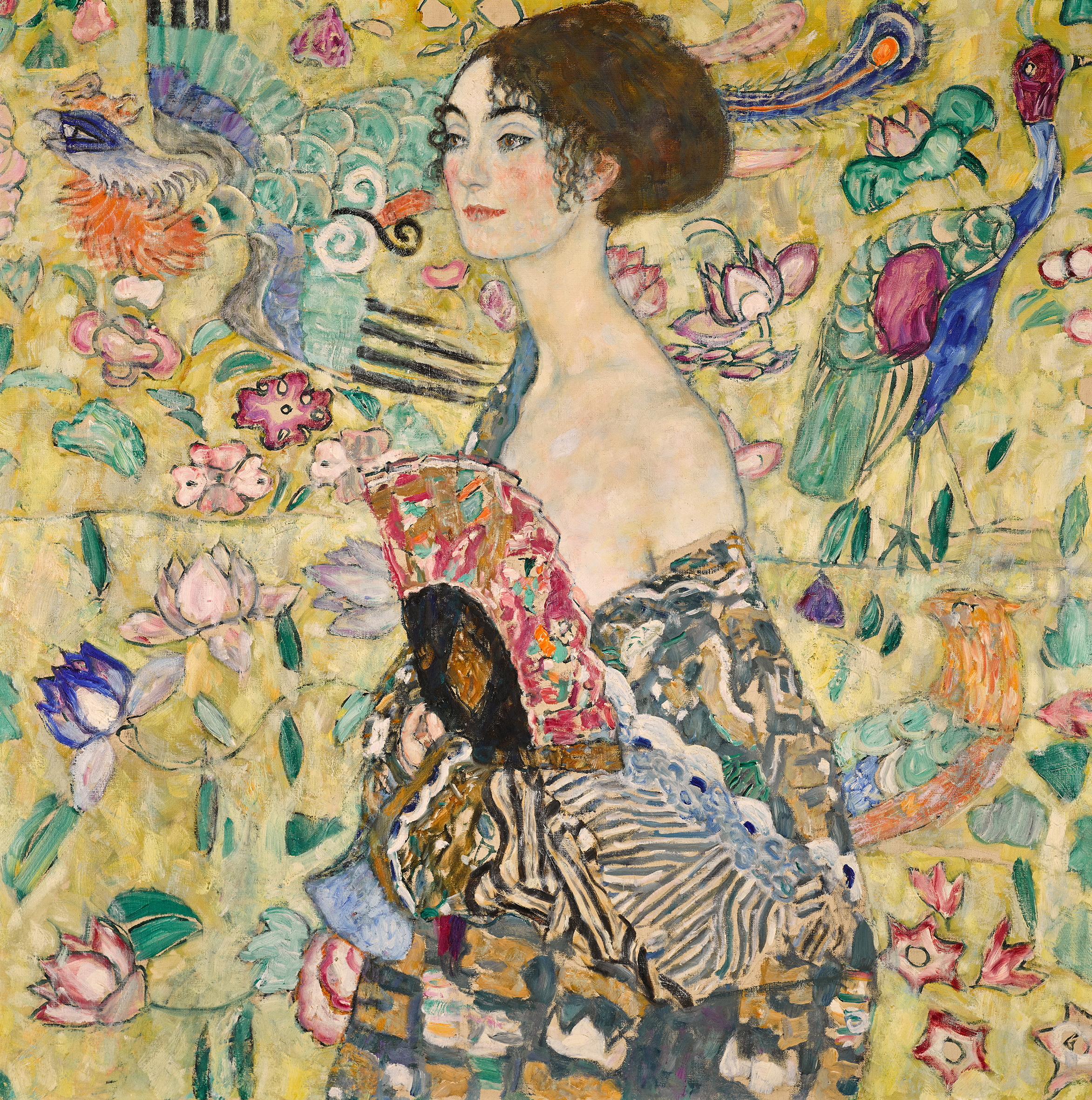 El último retrato que pintó el artista austriaco Gustav Klimt antes de morir, "Dama con abanico" (Sotheby's/vía REUTERS)
