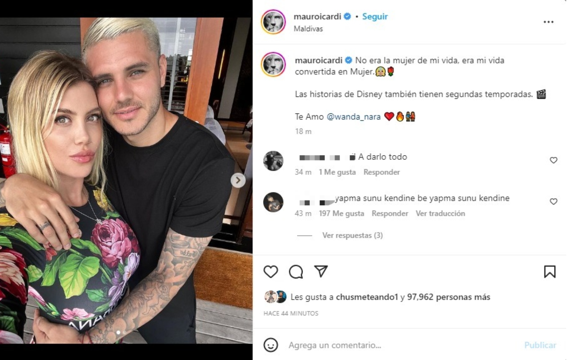 Mauro Icardi's Post Confirming Reconciliation With Wanda Nara