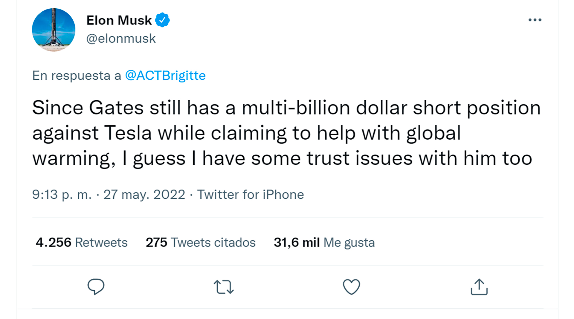 El tuits de Musk sobre Gates