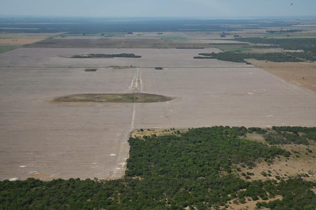 Vista aerea del impacto de la sequía en el norte de Santa Fe 