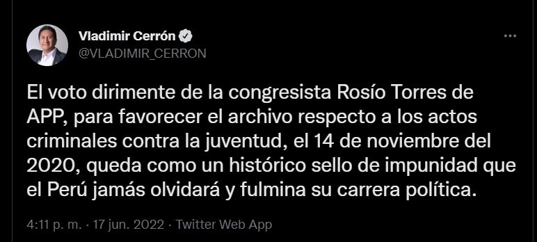 Twitter de Vladimir Cerrón.