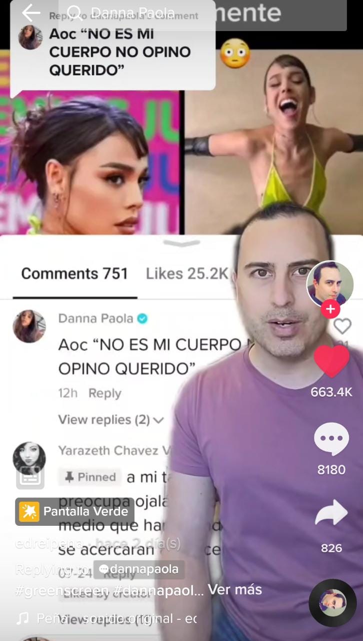 Danna Paola's response in Edrei Peña's video (Capture: TikTok)