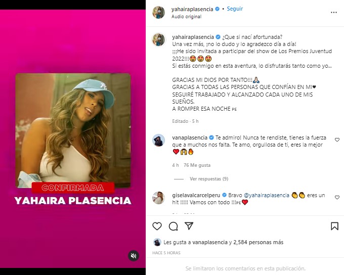 Yahaira Plasencia se pronuncia en Instagram.