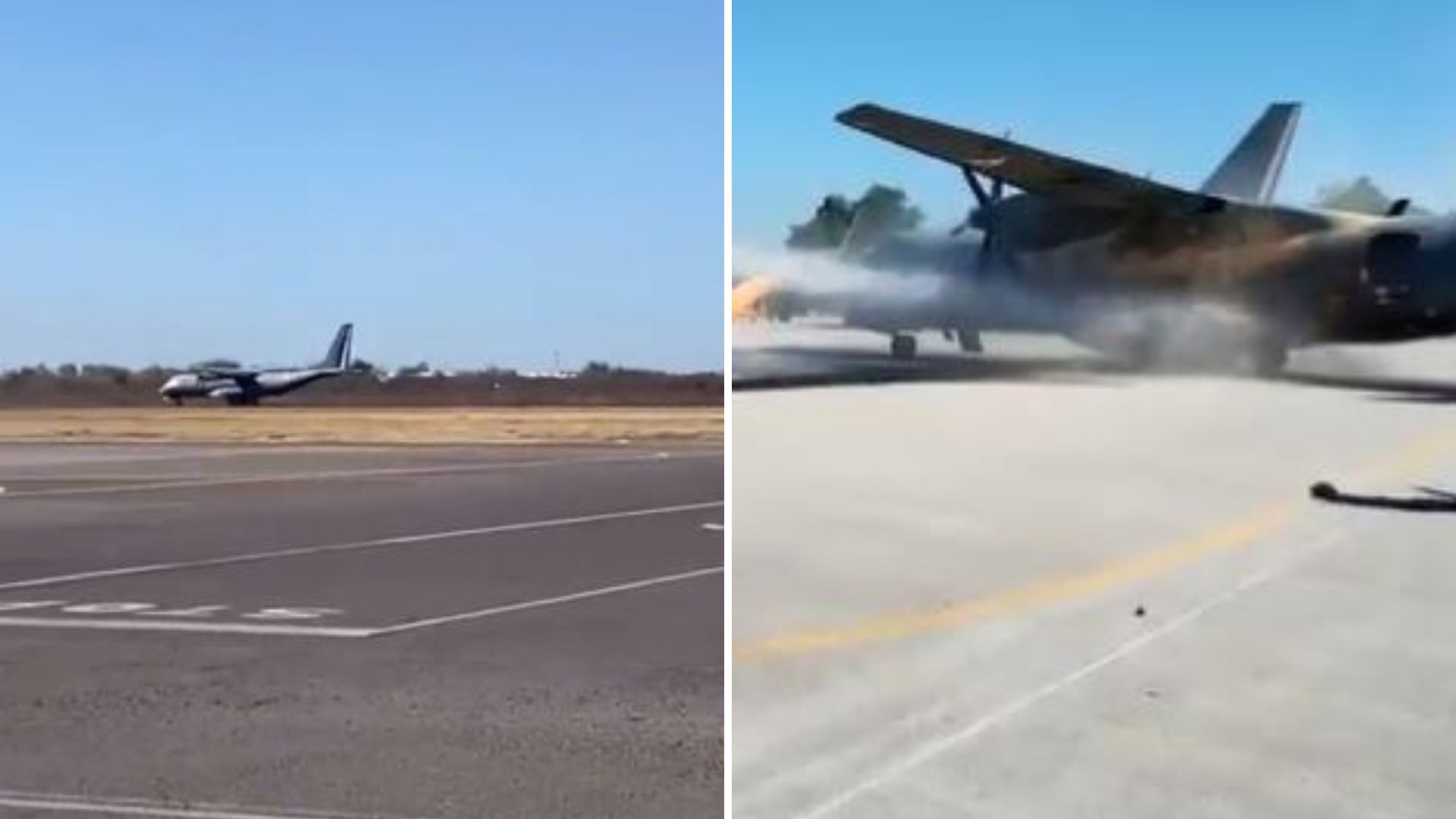 One of the Mexican Air Force planes had to land without an engine after attacks in Culiacán (Screenshots/Twitter)