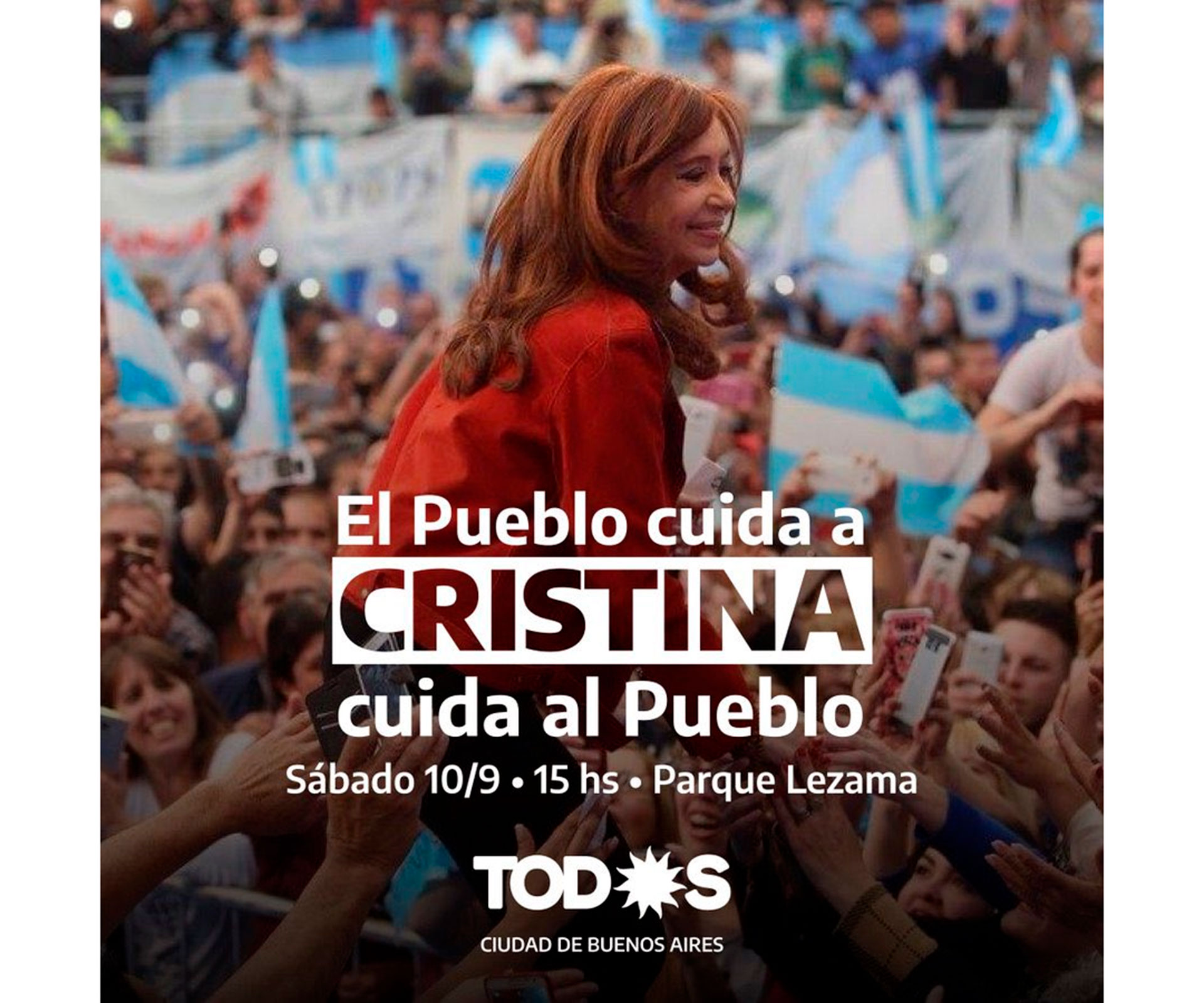 El Frente de Todos también hizo una convocatoria a una marcha en Parque Lezama por Cristina Kirchner el próximo sábado