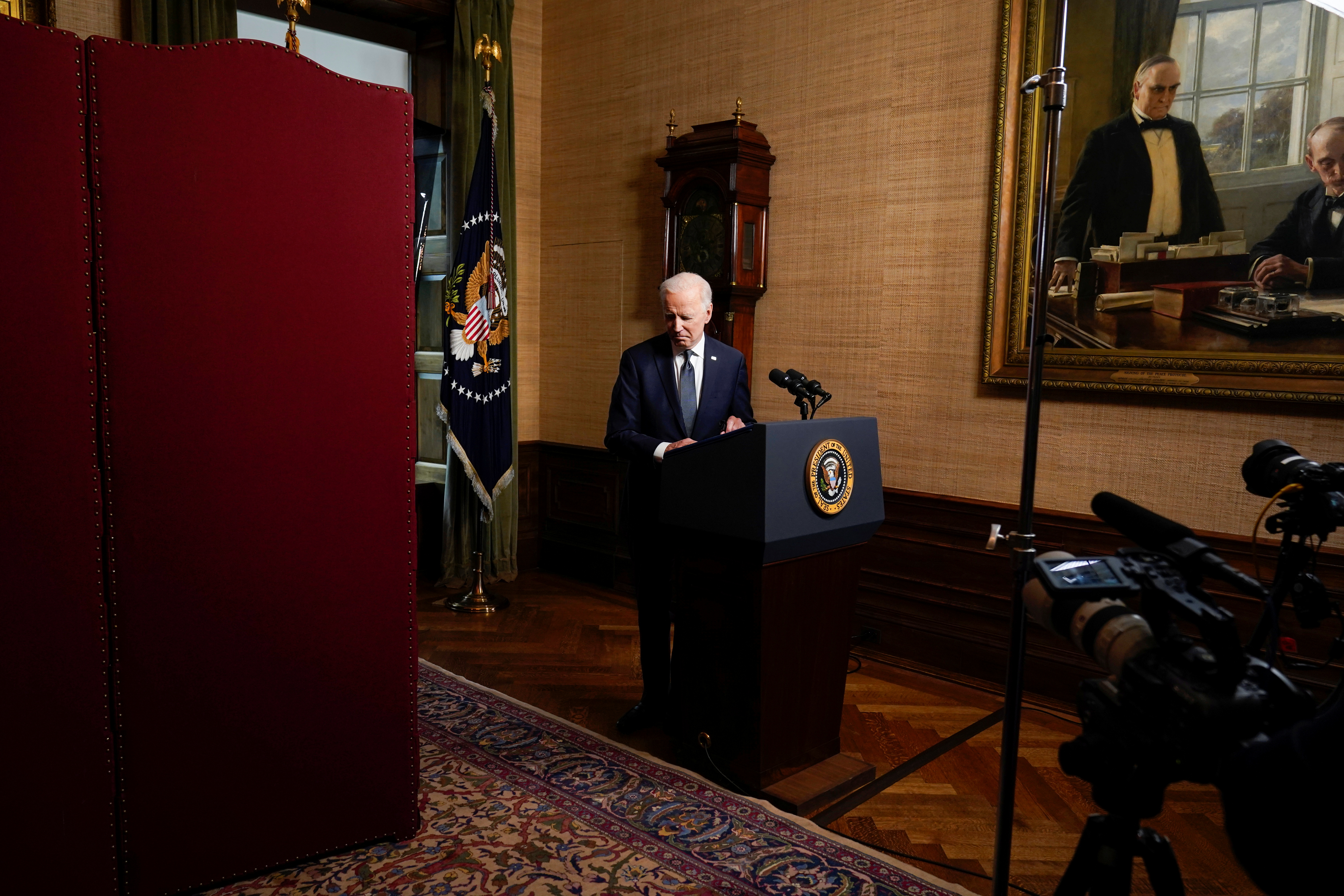 Biden luego de dar el discurso. Foto: Andrew Harnik/Pool via REUTERS