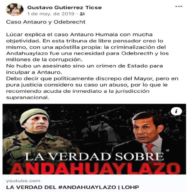 Publicación del magistrado Gutiérrez Ticse a favor de Antauro Humala.
