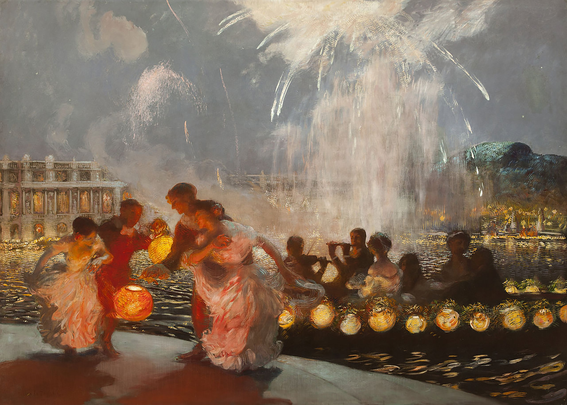 “El festival alegre" (1906), de Gaston La Touche. Oleo sobre lienzo (208 x 287 cm), en la Dixon Gallery & Gardens, de Memphis EE.UU.