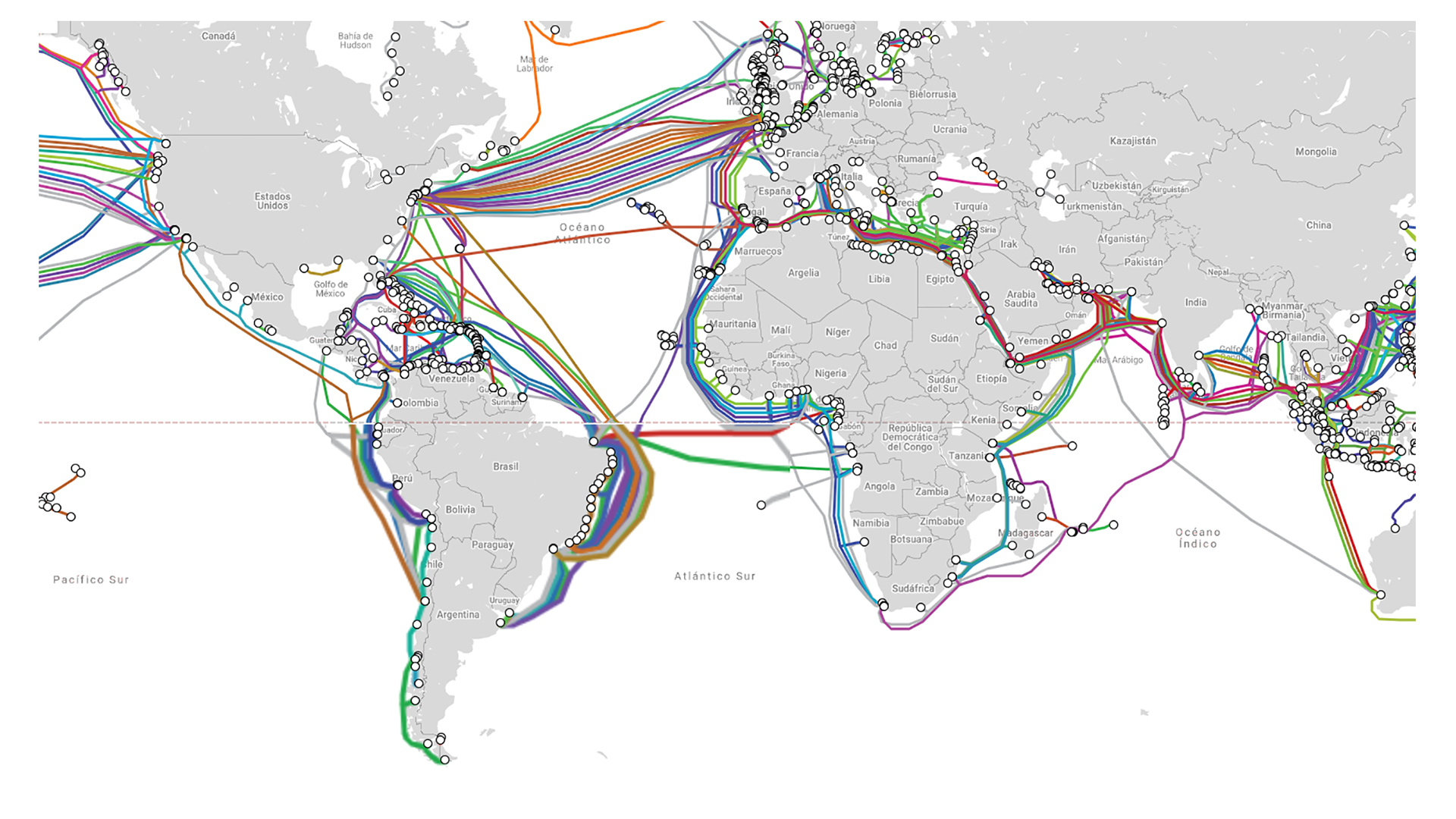 Red de cables submarinos de fibra óptica
