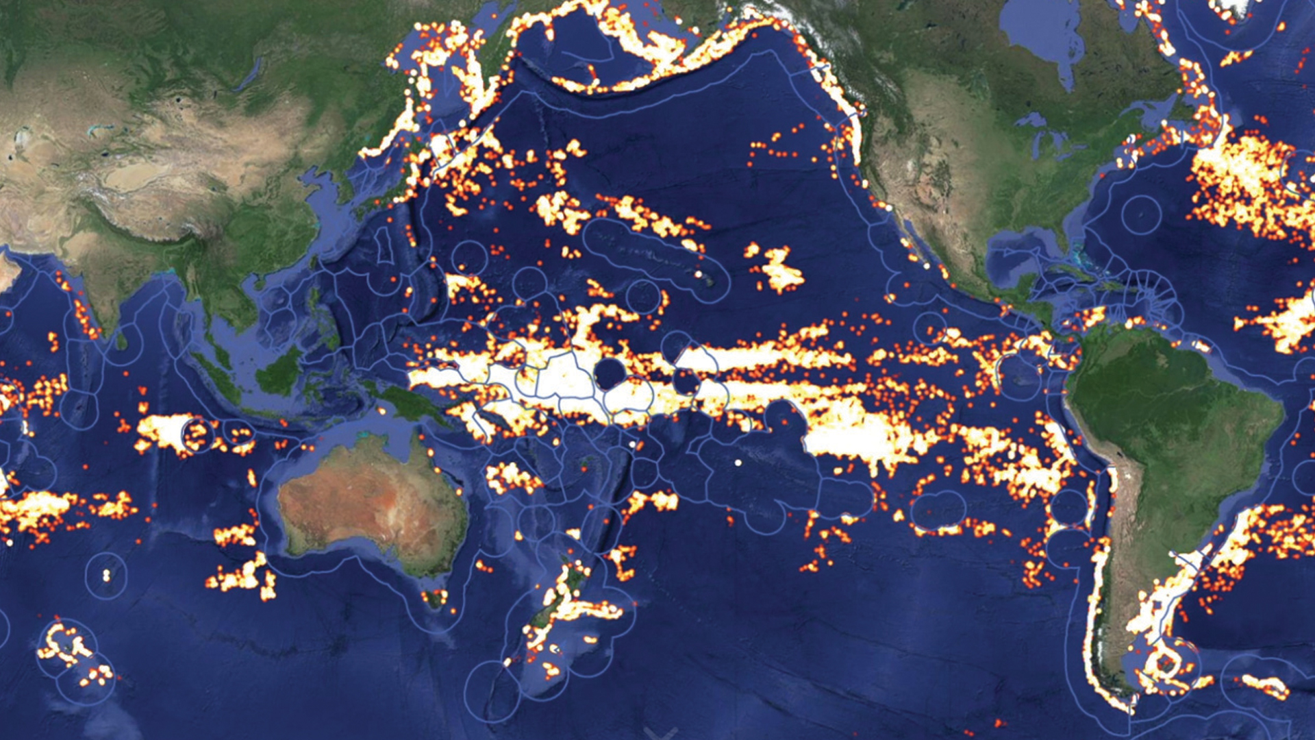 El mapa de calor elaborado por Global Fishing Watch permite las probabilidades de que una flota esté operando de forma ilegal (AFP)