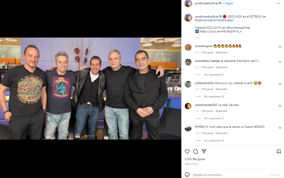 Hombres G, uno de los grupos más longevos, fueron los más recientes invitados al canal de Yordi Rosado (Foto: Instagram/@yordirosadooficial)