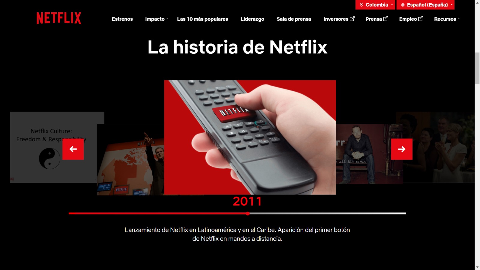 Lanzamiento de Netflix en Latinoamérica y en el Caribe. Aparición del primer botón de Netflix en mandos a distancia. (Pantallazo)