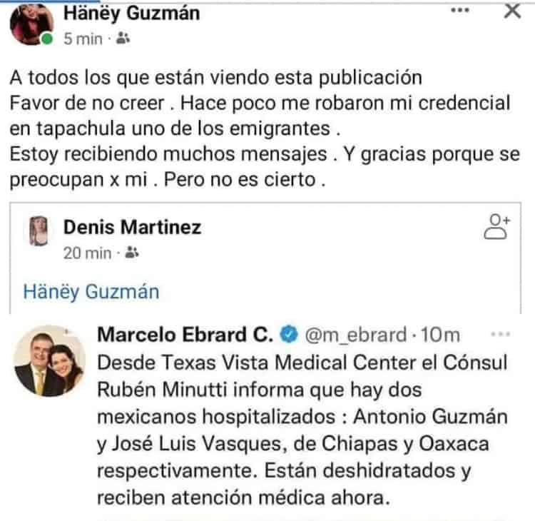 En su cuenta de Facebook, Haney Guzmán desmintió ser sobreviviente de la tragedia de migrantes en Chiapas (Foto: Captura de pantalla Facebook)