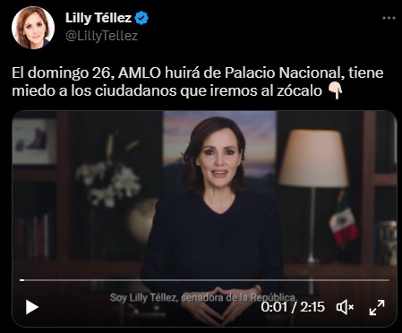 The senator assured that AMLO will supposedly flee the National Palace so as not to face the citizens (Twitter/@LillyTellez)
