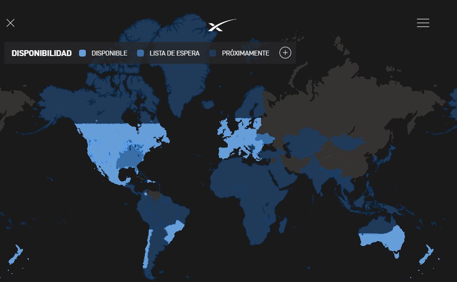 Mapa de disponibilidad Starlink (Captura)