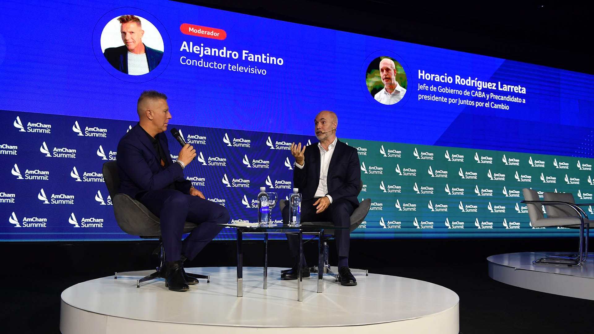 Horacio Rodríguez Larreta, durante la charla con Alejandro Fantino en el  AmCham Summit 2023