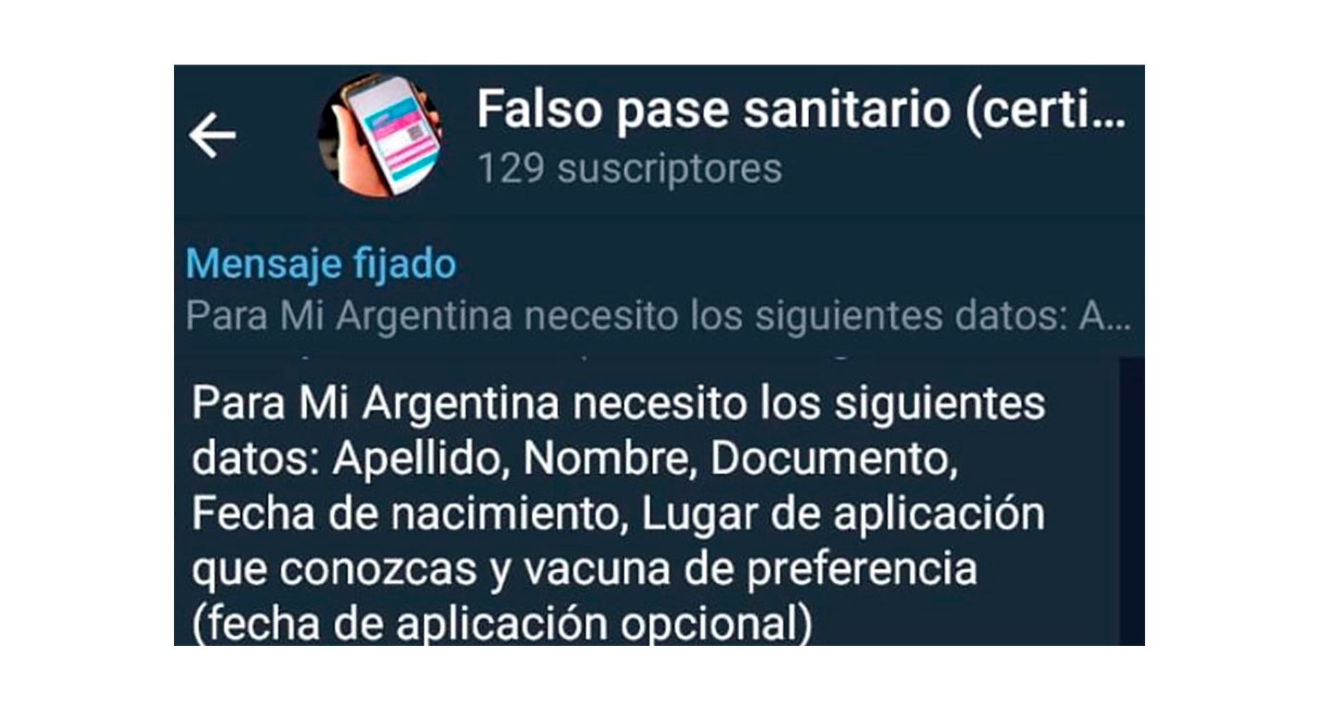 Uno de los mensajes en los que se ofrece el pase sanitario de manera ilegal