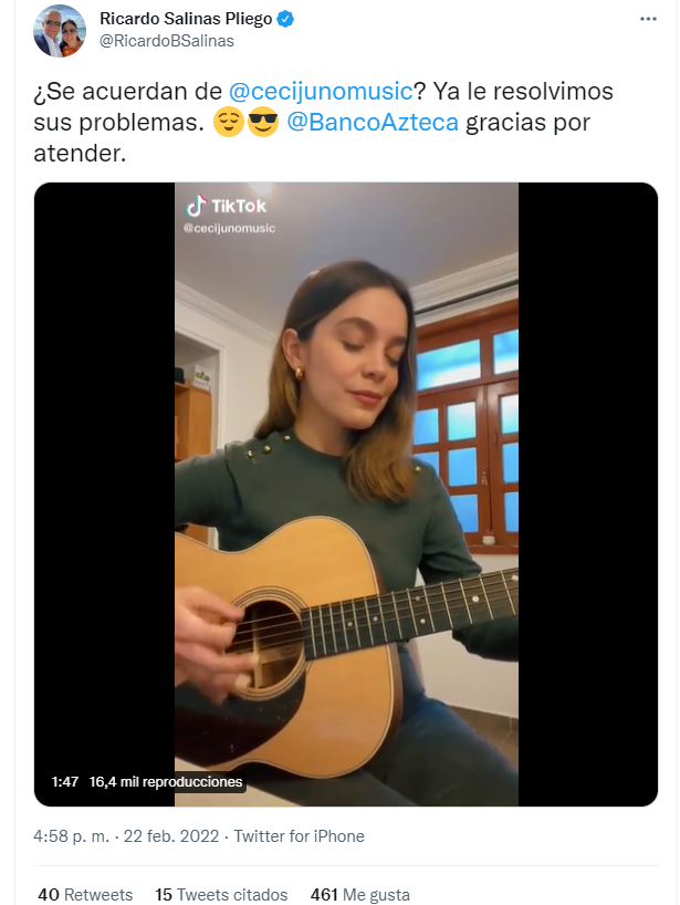 Ricardo Salinas compartió la segunda parte de la canción (Foto: Captura de pantalla de Twitter)