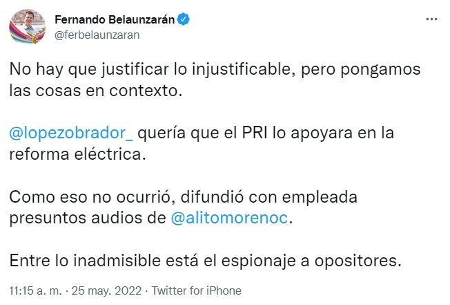 El político opositor culpó a AMLO de audios de Alito Moreno (Foto: Twitter)