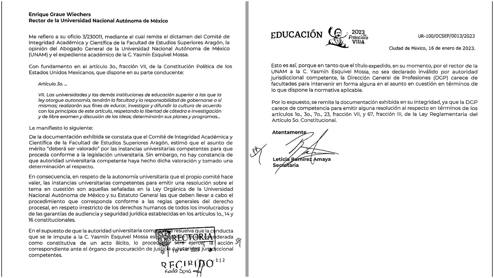 La SEP notificó sobre el supuesto plagio de la tesis de la ministra Yasmín Esquivel (Twitter/@SEP_mx)