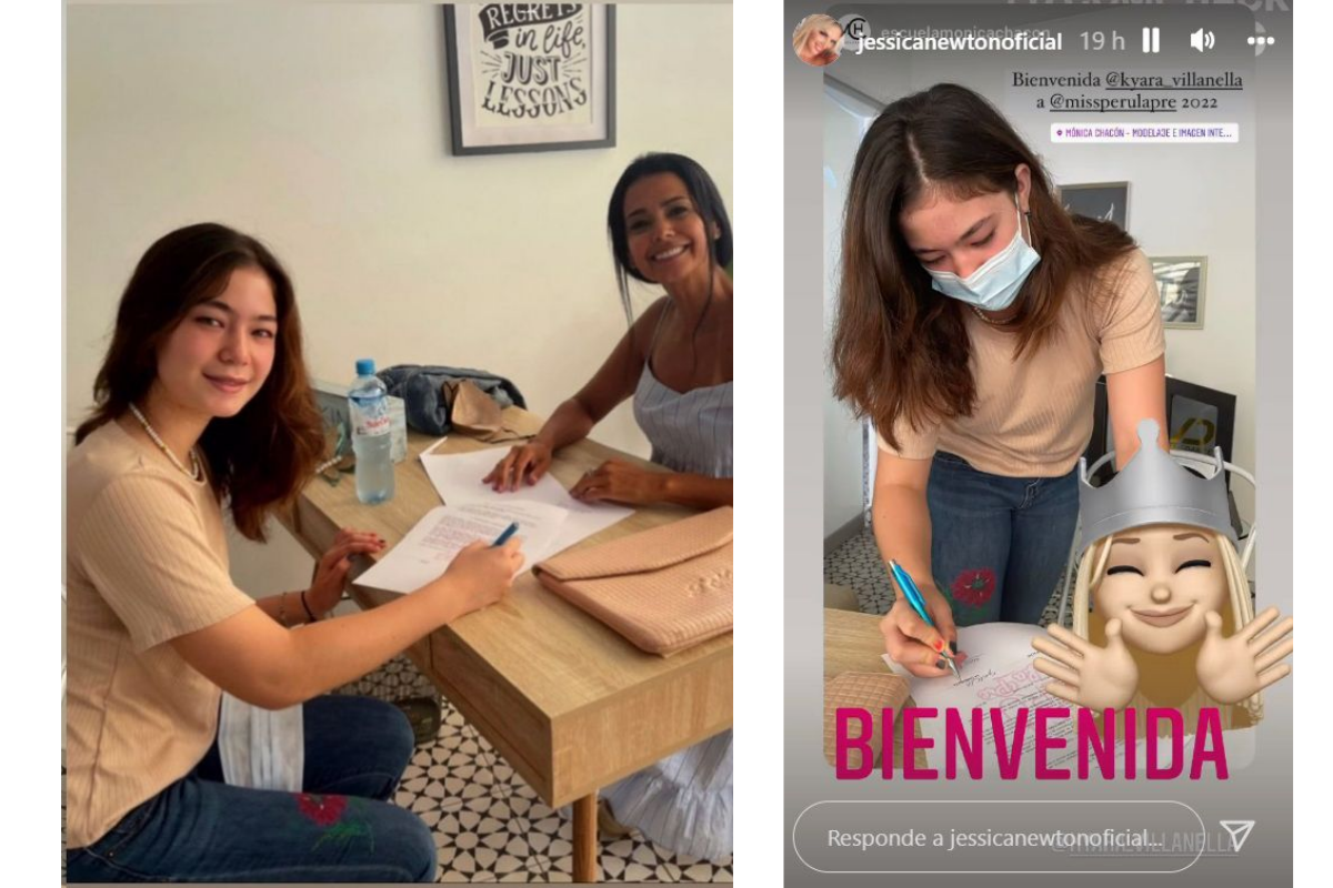 Kyara Villanella en las instalaciones de la escuela de modelaje de Mónica Chacón y la reacción de Jessica Newton. (Foto: Instagram)