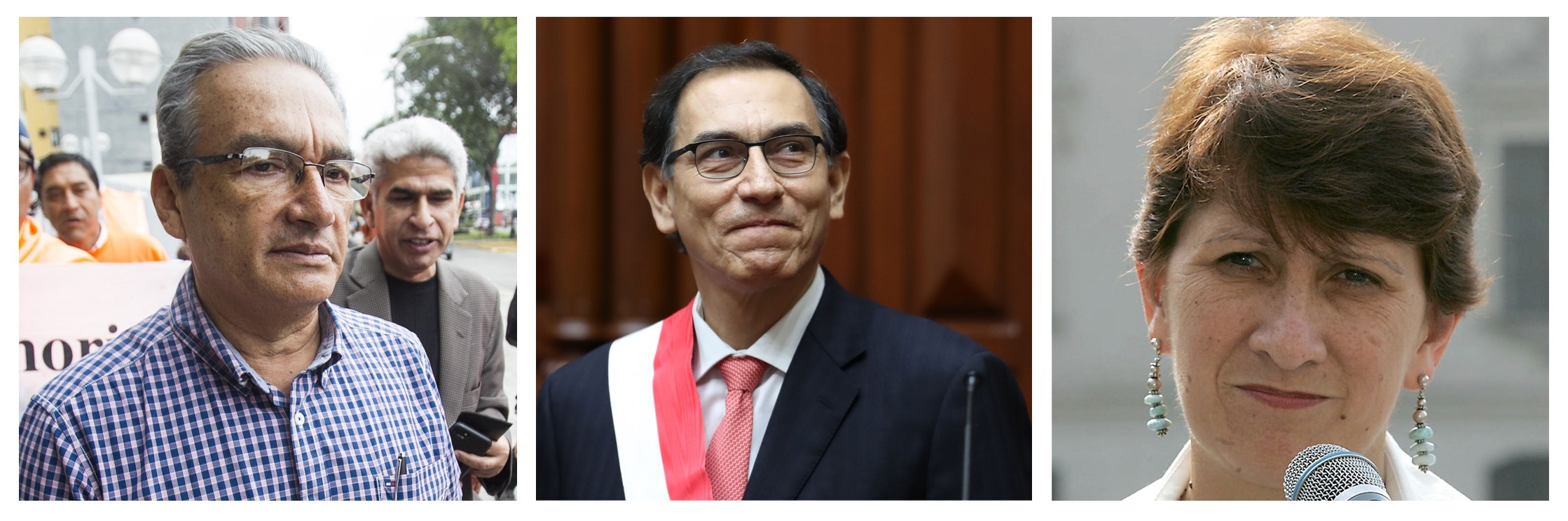 Combo de fotografías de archivo que muestra (i-d) a Alejandro Aguinaga, excongresista y médico personal del expresidente Alberto Fujimori (1990-2000), al expresidente del Perú Martín Vizcarra, y a Pilar Mazzetti, exministra de Salud, que son algunos de los protagonistas del 'Vacunagate'. EFE/COMBO ARCHIVO