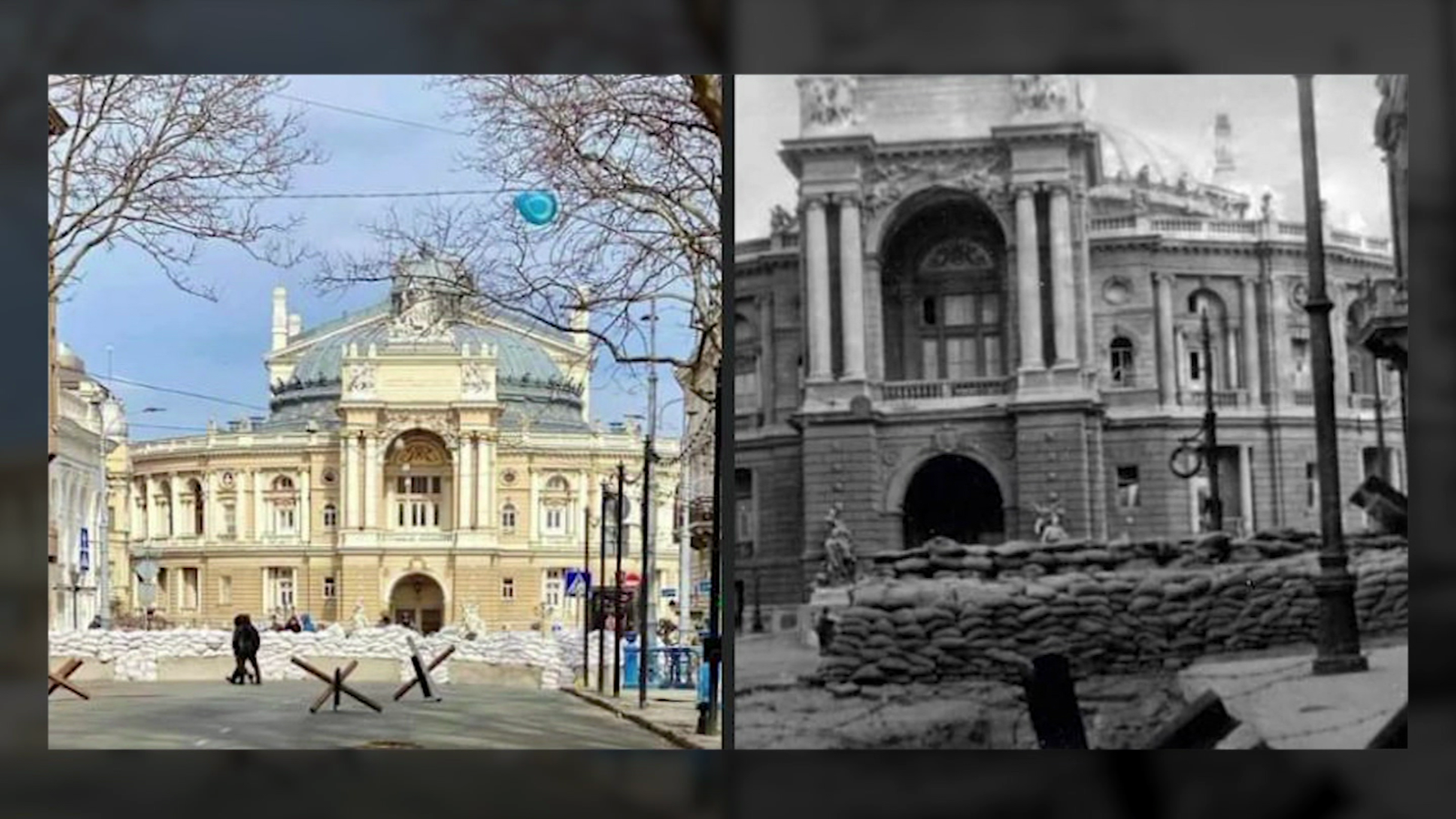 La ópera de Odesa en 1941 y en 2022.