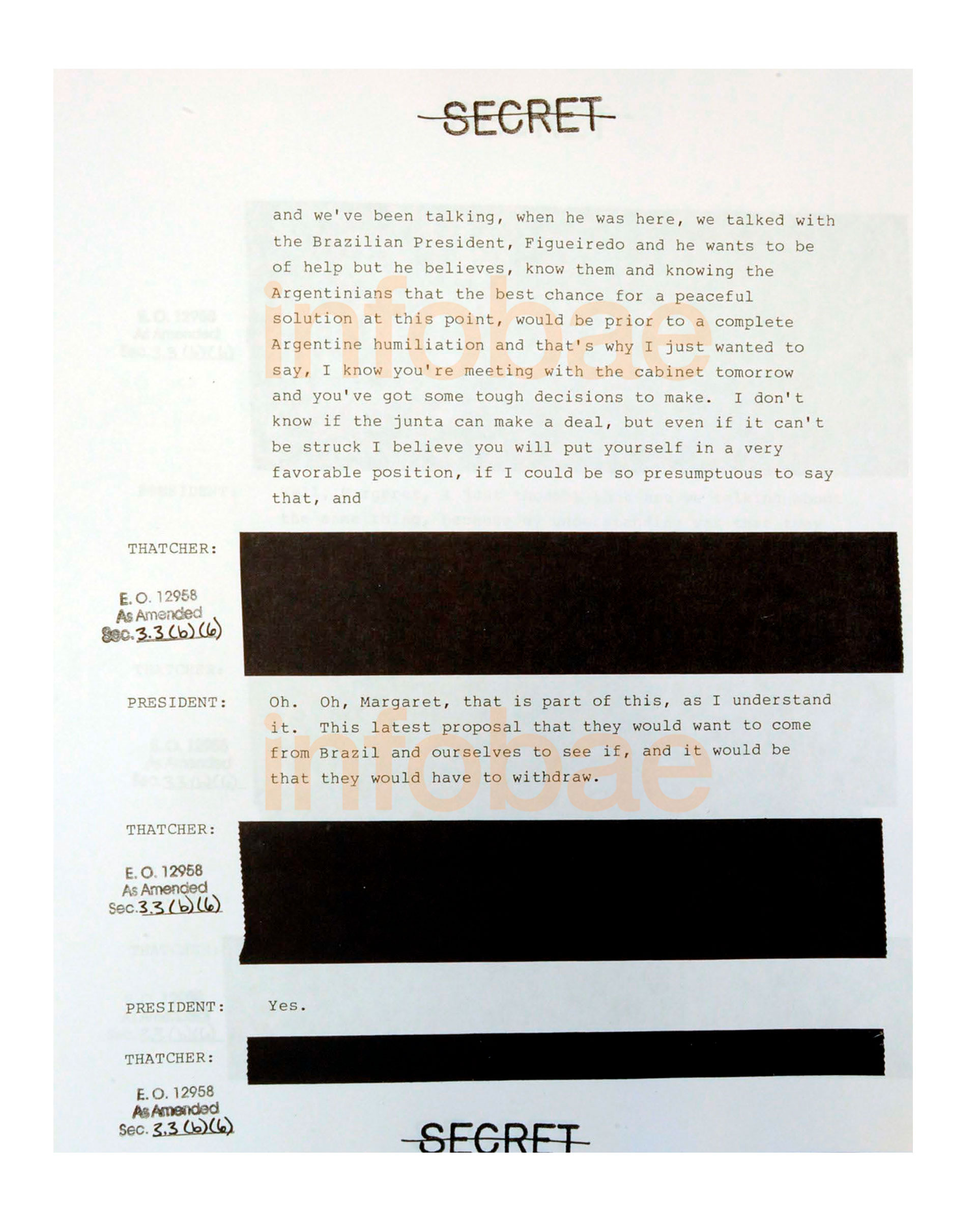 Reagan, según este documento, hizo un último intento por llegar a una solución negociada del conflicto de Malvinas