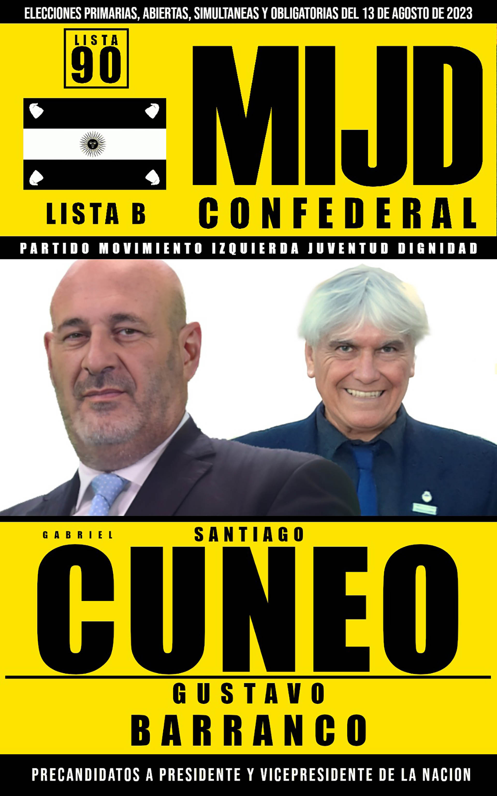 Santiago Cúneo y Gustavo Barranco, precandidatos a presidente y vicepresidente por el Movimiento Izquierda Juventud Dignidad