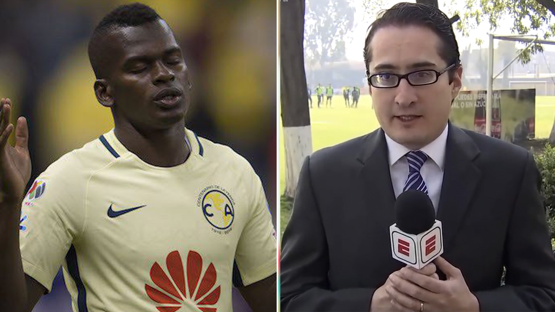 El colombiano intentó dar un balonazo al reportero en uno de los entrenamientos con América (Fotos: Twitter@iValdook // Captura ESPN)