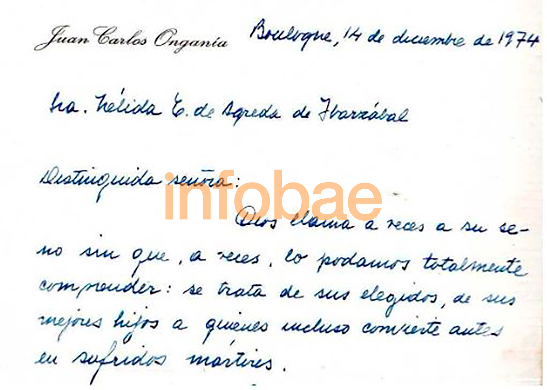 Carta de Juan Carlos Onganía