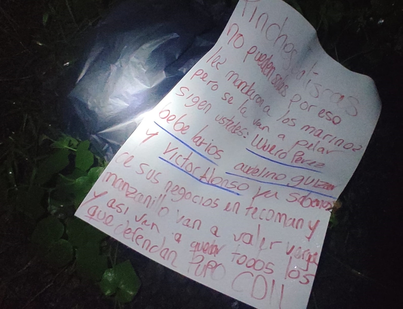 A drug message appeared apparently signed by the Northeast Cartel in which they make threats to the Jalisco New Generation Cartel (Photo: Twitter/@Doujinshi15)