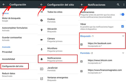 Desactivar notificaciones para sitios web en Google Chrome. (foto: BlogiTecno)