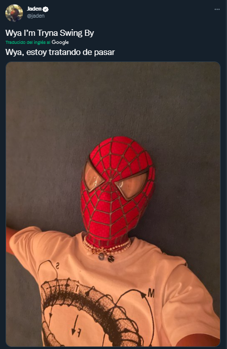 Jaden Smith incendia las redes sociales con fotografía como Spider-Man Foto: Twitter/@jaden