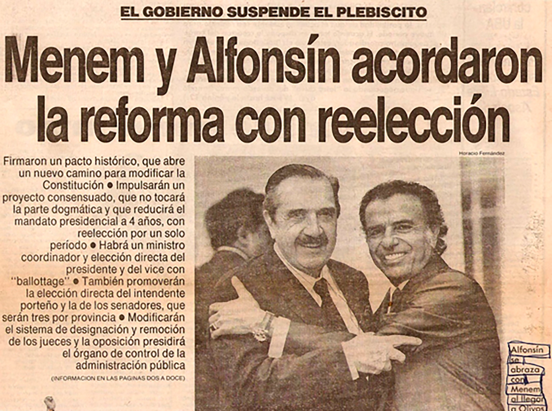 La tapa de Clarín con el acuerdo entre Menem y Alfonsín