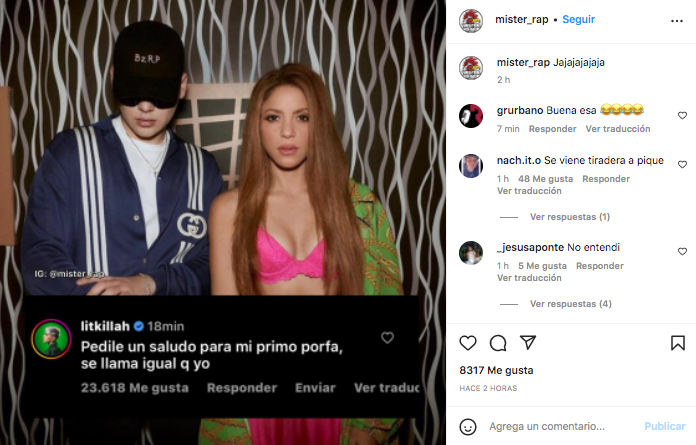 Lit Killah, rapero argentino, pide a Bizarrap que Shakira le envíe un saludo al rapero, que dice que tiene un primo con su mismo nombre. Tomada de Instagram @mister_rap