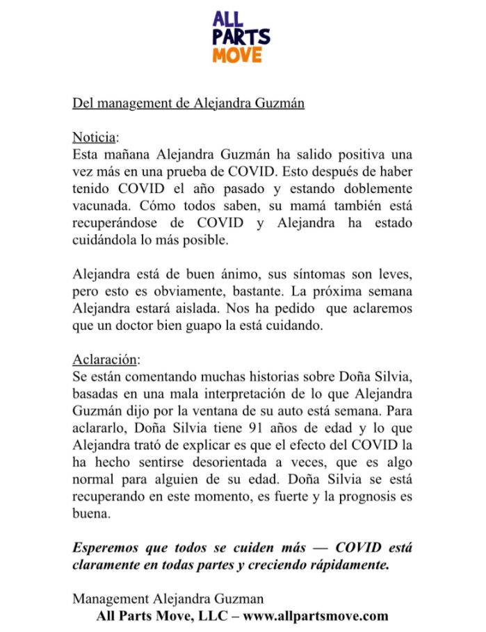 Este fue el comunicado sobre el estado de salud de Alejandra Guzmán (Foto: All Parts Move)