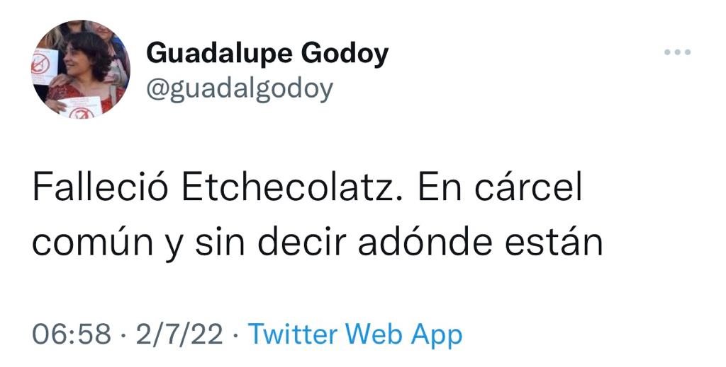 Tuit de la abogada Guadalupe Godoy confirmando la noticia