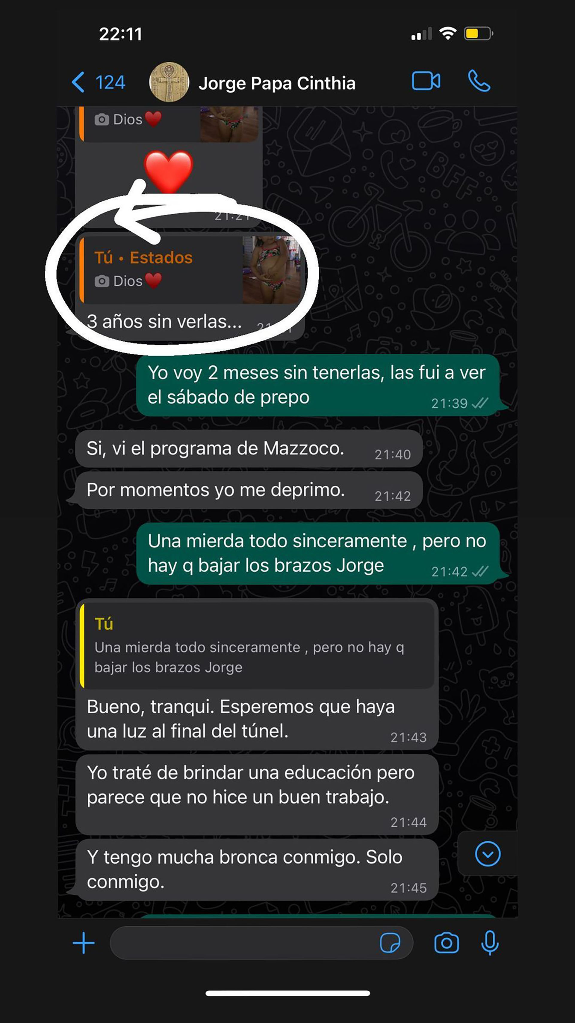La primera parte de la conversación entre Matías Defederico y el padre de Cinthia Fernández (Instagram: @mattdefederico)