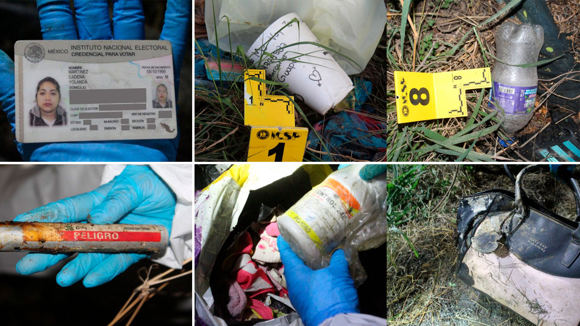 Entre los objetos encontrados junto al cuerpo de Yolanda Martínez había dos recipientes con la leyenda "Peligro" (Foto: Fiscalía de NL)