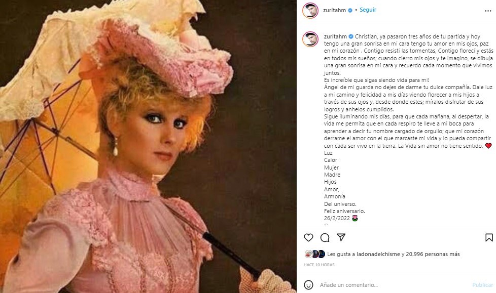 Con una imagen de la actriz caracterizada como su personaje de 'Bodas de odio', Humberto la recordó con una larga misiva Foto: Captura de pantalla